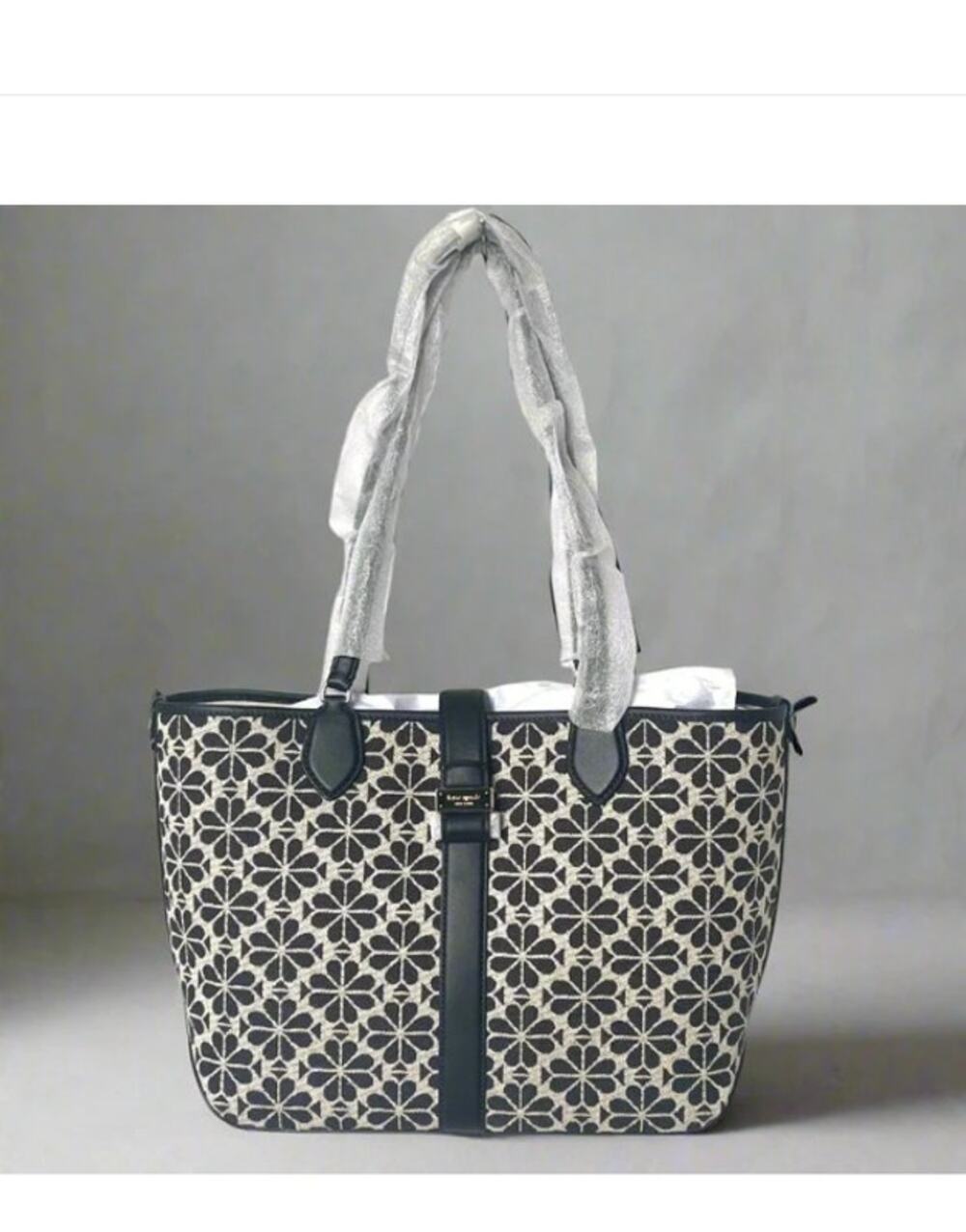 Kate Spade Black Flower Jacquard Medium Leather Tote